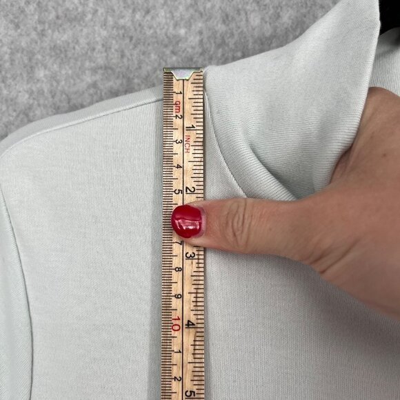 Chicos Mock Neck Tunic Knit Top Size M Coastal Mist Blue Gray Minimal Office NEW - Picture 9 of 12